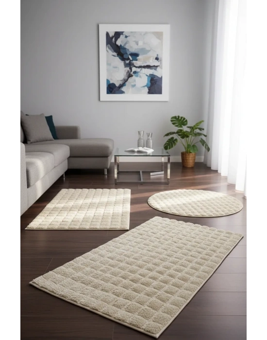 Banyo Paspası Krem Kaymaz Taban Peluş Bubble 50X50 cm