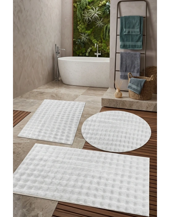 Banyo Paspası Beyaz Kaymaz Taban Peluş Bubble 50X50 cm