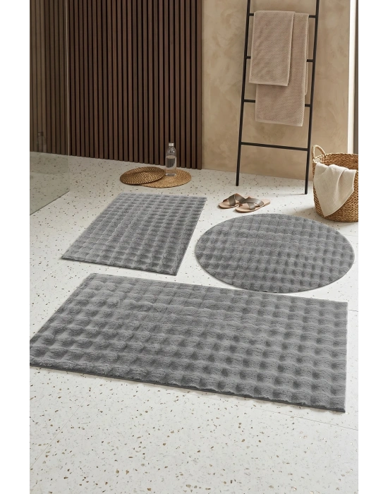 Banyo Paspası Açık Gri Gri Kaymaz Taban Peluş Bubble 50X50 cm