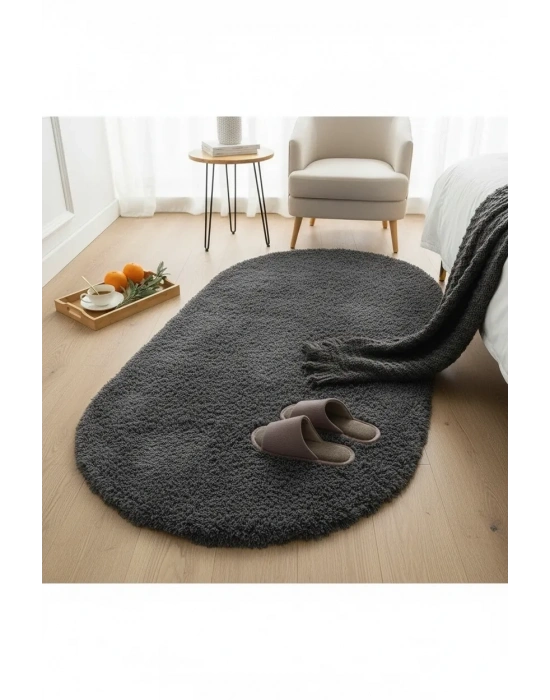 Yolluk Koyu Gri Gri Kaymaz Taban Peluş Oval