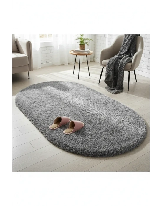 Yolluk Açık Gri Gri Kaymaz Taban Peluş Oval