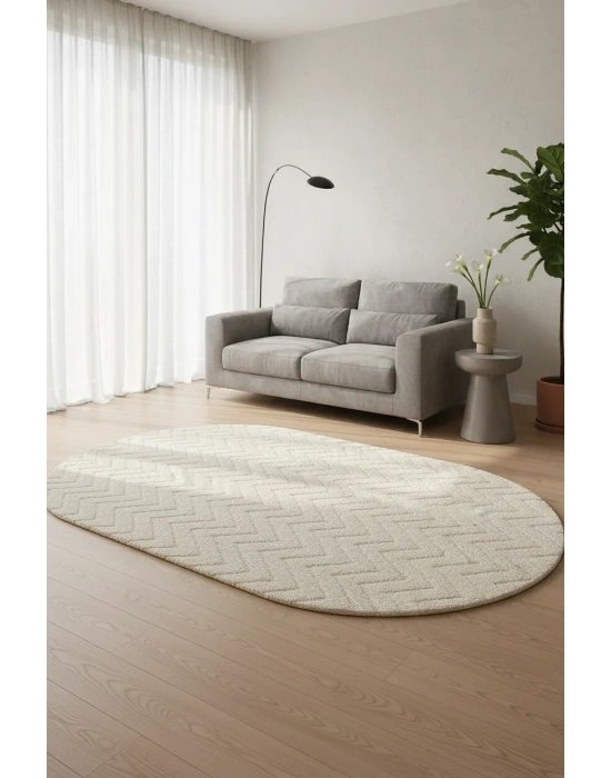 Salon Halısı Krem Yumuşak Oval Dokuma