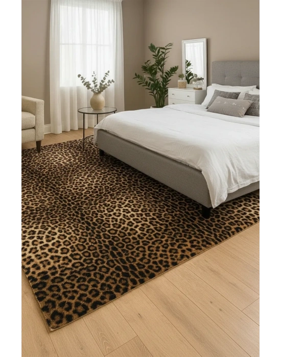 Yolluk Bej Leopar Desen Kaymaz Taban Tavşan Tüyü