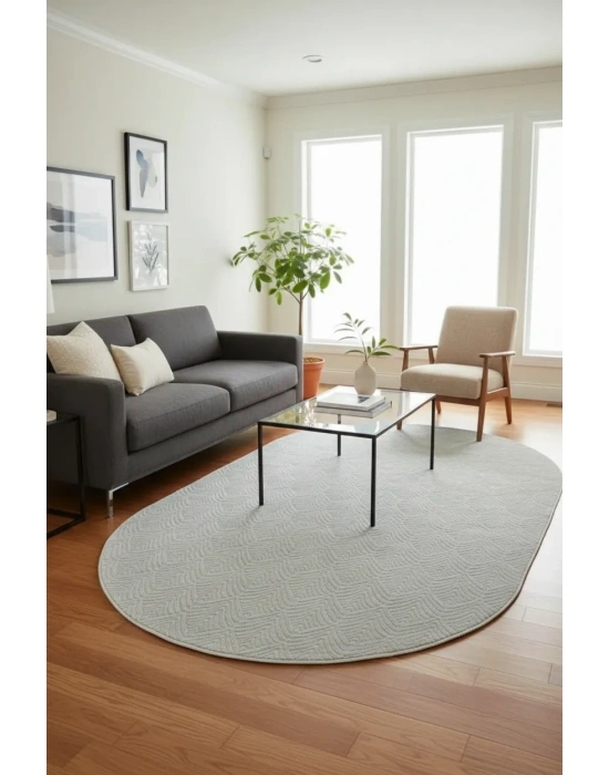 Yolluk Açık Gri Gri Yaprak Desen Kaymaz Taban Oval