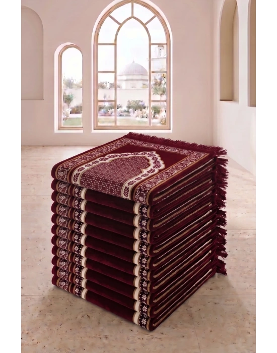 10 Adet Kadife Seccade Bordo Yapraklı Hac Ve Umre Hediyesi 500 gr