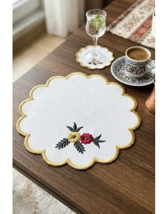 6 Adet Nakışlı Kahve Yanı Sunum Peçetesi 15x15 cm Kokteyl Peçetesi, Bardak Altlığı, Çeyizlik