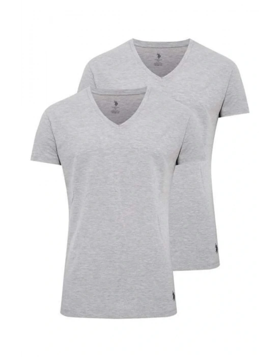 80194 Erkek Gri Melanj 2li Kısa Kol V Yaka Atlet