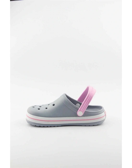 Akınal Bella Unisex Sabo Terlik Hastane Terliği Buz Gri-Pembe