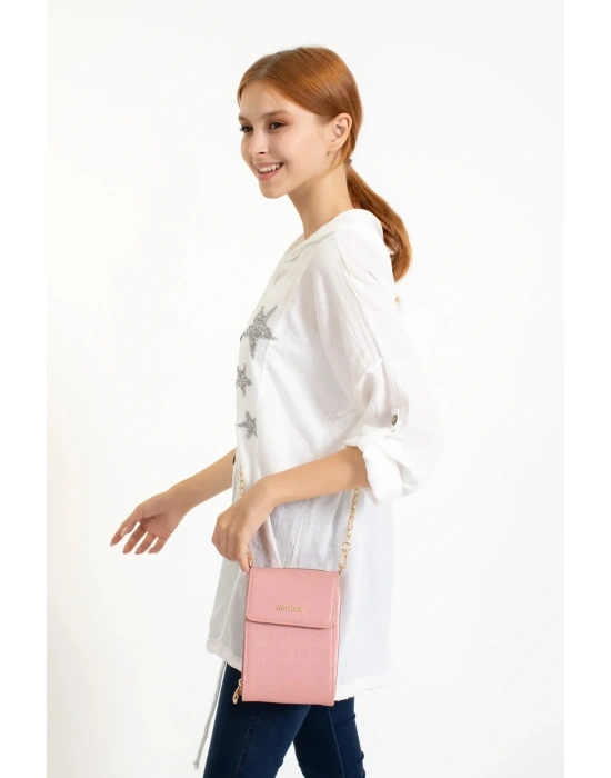 Armine Kadın Çanta, Zincir Askılı Abiye Omuz Çantası 266 Gül Kurusu Lazer