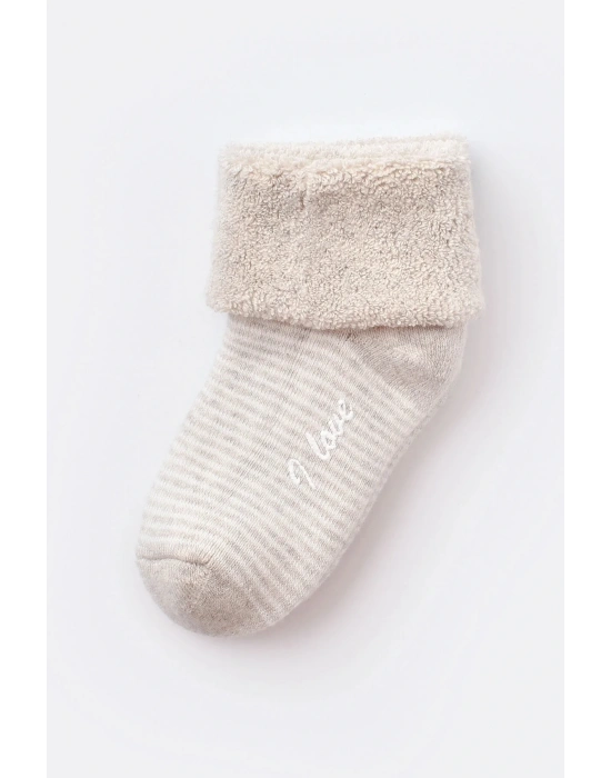 Bebek Kaydırmaz Havlu Çorap Bej