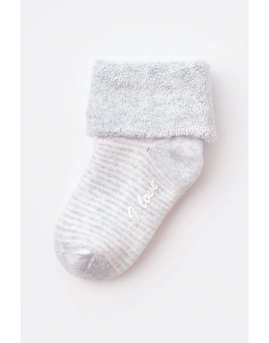 Bebek Kaydırmaz Havlu Çorap Gri