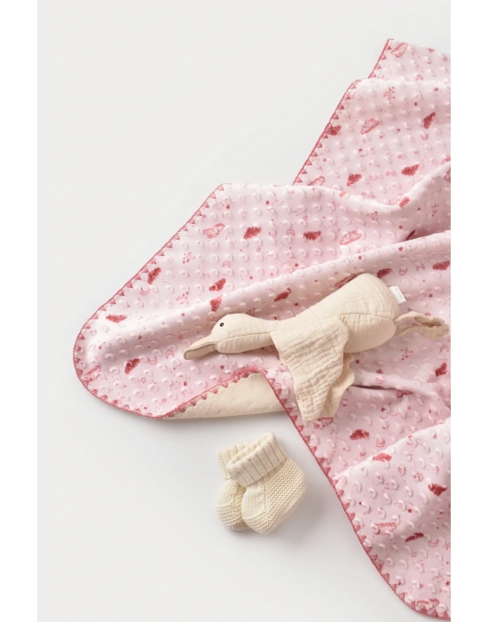 Bibaby Bulut Desenli Topçikli Fluffy Battaniye