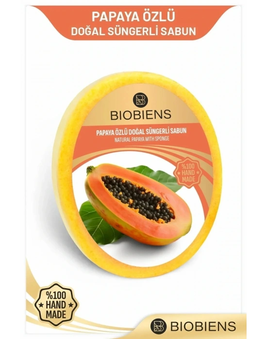 Biobiens Papaya Özlü Duş ve Cilde Özel Doğal Süngerli Sabun