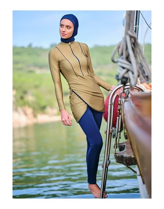 Biye Detaylı Anvelop Etekli Tesettür Mayo Yeşil Dlx-24620