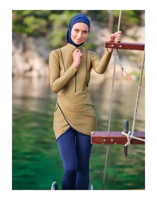 Biye Detaylı Anvelop Etekli Tesettür Mayo Yeşil Dlx-24620