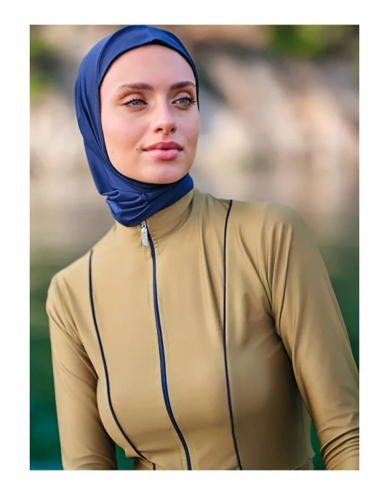 Biye Detaylı Anvelop Etekli Tesettür Mayo Yeşil Dlx-24620