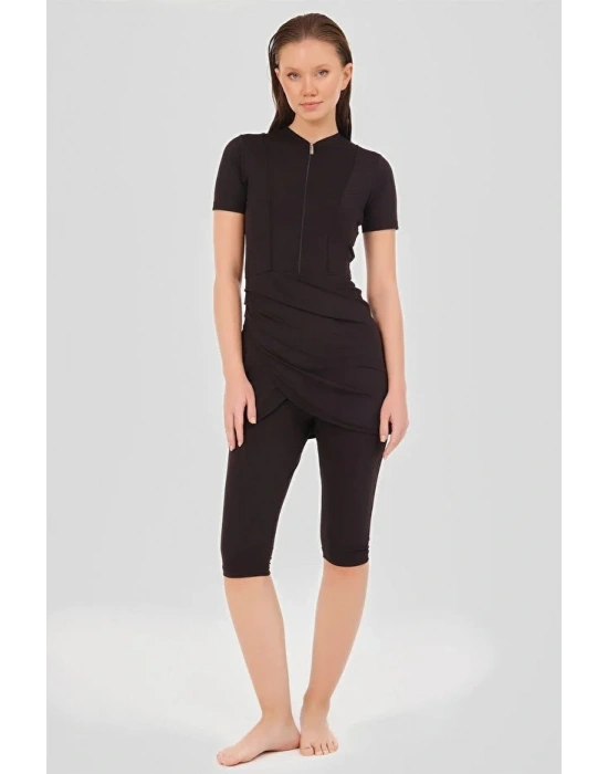 Biyeli Anvelop Etekli Yarım Kol Yarı Kapalı Mayo Dlx-24701