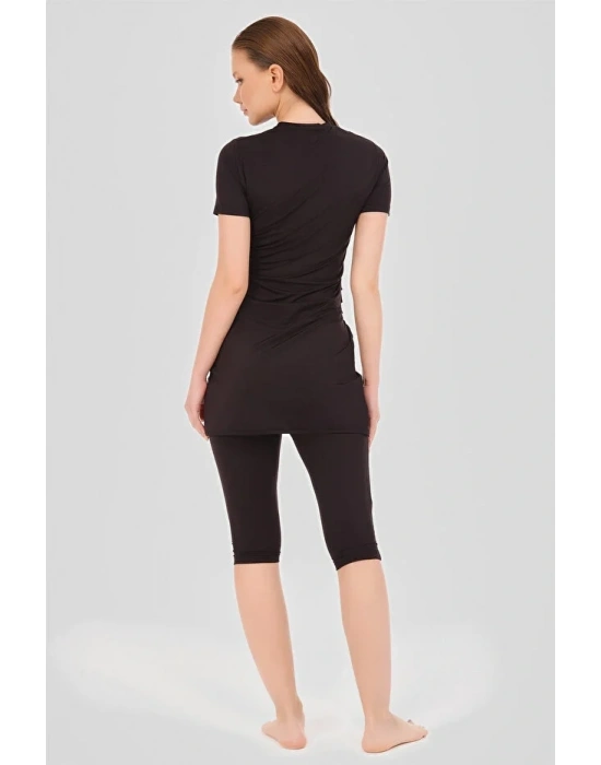 Biyeli Anvelop Etekli Yarım Kol Yarı Kapalı Mayo Dlx-24701