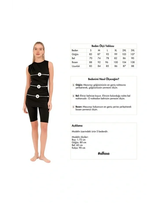 Biyeli Anvelop Etekli Yarım Kol Yarı Kapalı Mayo Dlx-24701