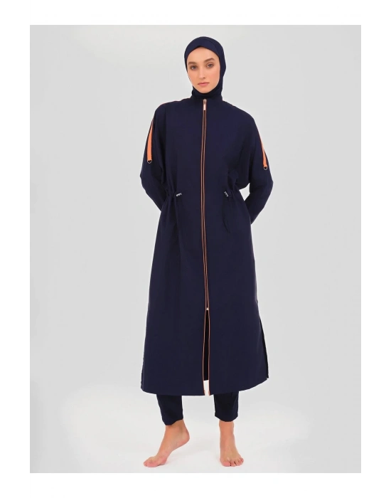 Biyeli Oversize Uzun Tesettür Mayo - Lacivert -