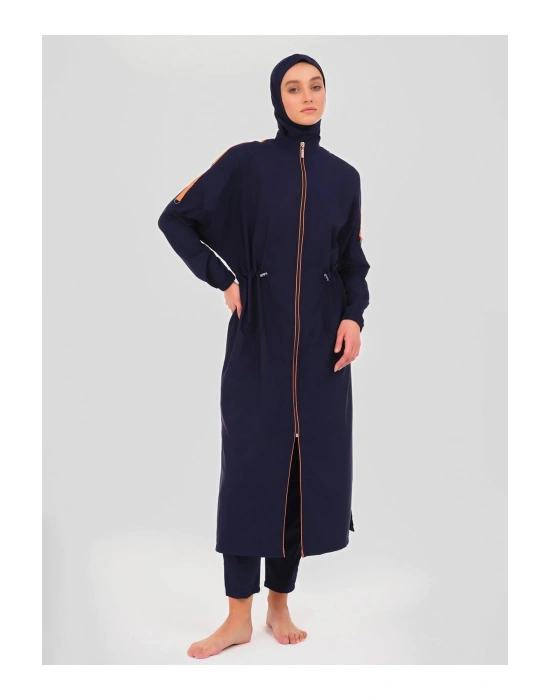 Biyeli Oversize Uzun Tesettür Mayo - Lacivert -