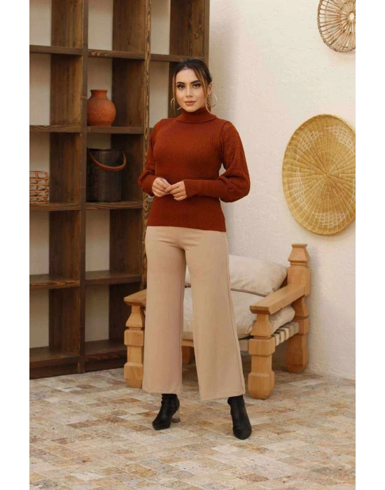 Bol Paça Tesettür Pantolon Taş Renk