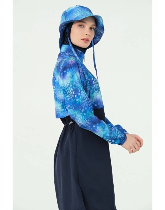 Crop Görünümlü Şapkalı Tesettür Mayo Dlx-25346