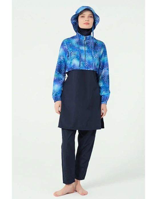 Crop Görünümlü Şapkalı Tesettür Mayo Dlx-25346