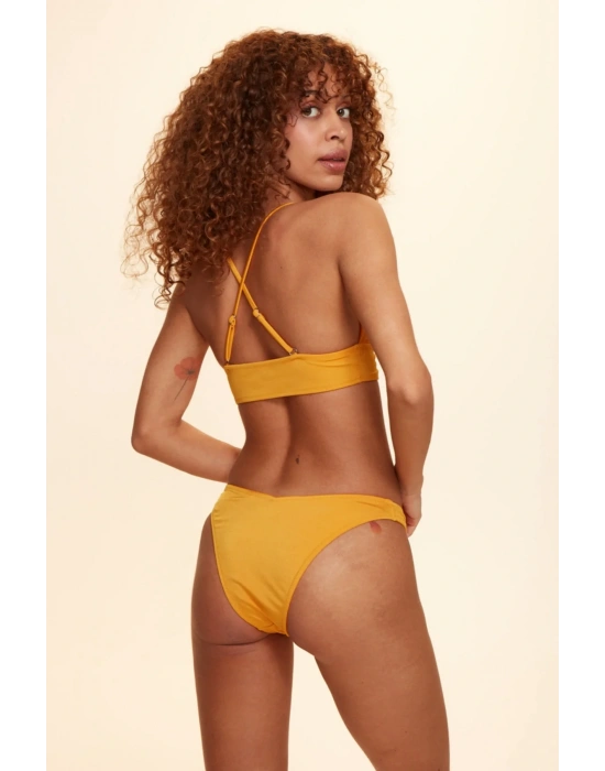 Crush Sırtı Çapraz Üçgen Bikini Tek Üst Sarı 229100
