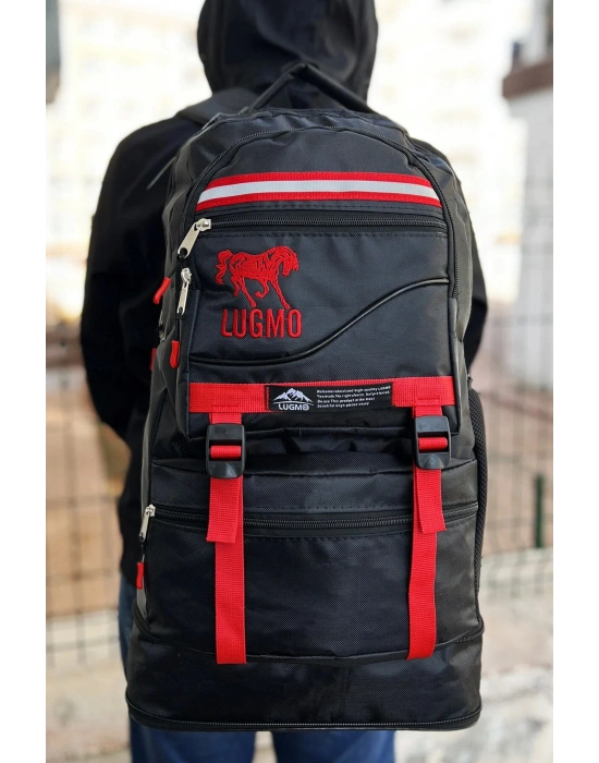 Deprem Çantası Körüklü Reflektörlü 65 Litre Siyah Kırmızı