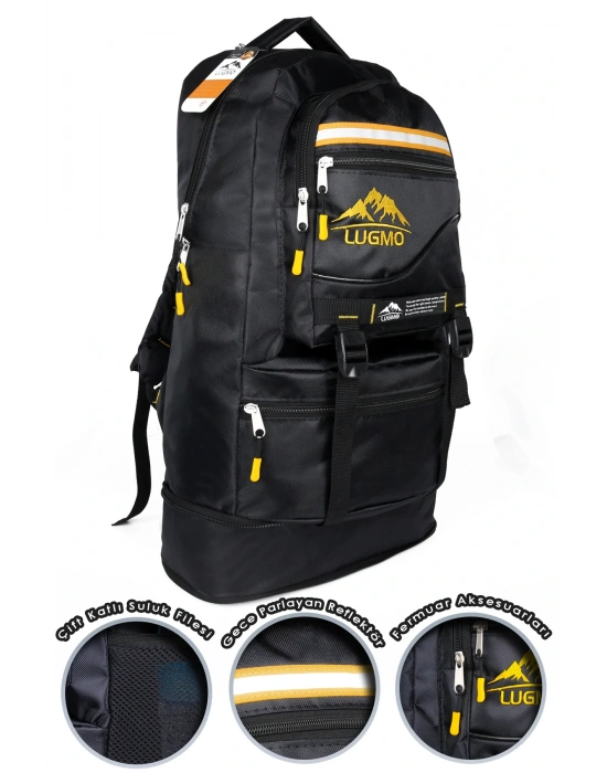 Deprem Çantası Körüklü Reflektörlü 65 Litre Siyah Sarı