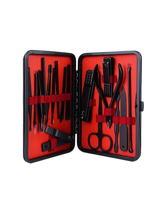 Deri Çantalı 17 Parça Profesyonel Manikür Pedikür Seti Siyah