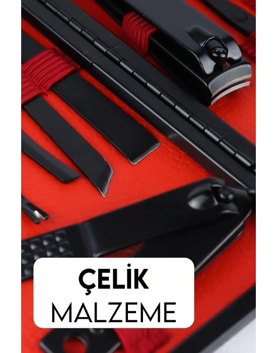 Deri Çantalı 17 Parça Profesyonel Manikür Pedikür Seti Siyah