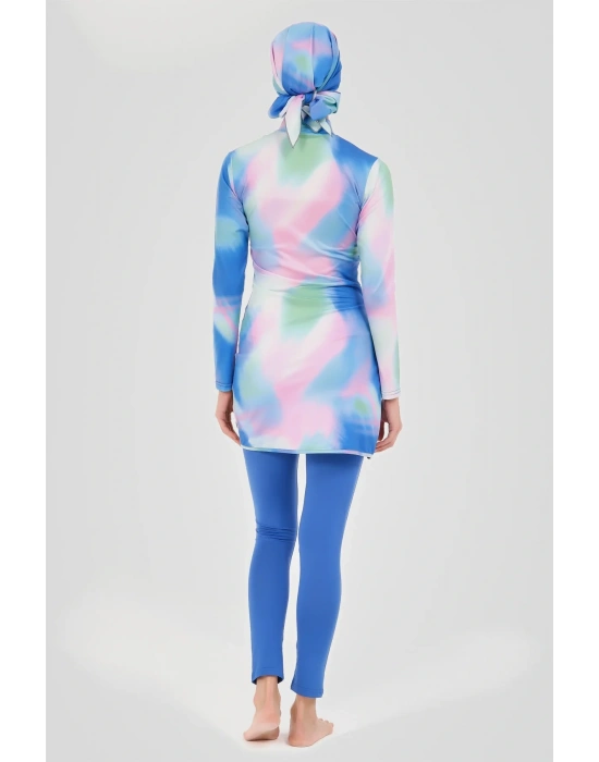 Desenli Anvelop Etek Detaylı Tesettür Mayo