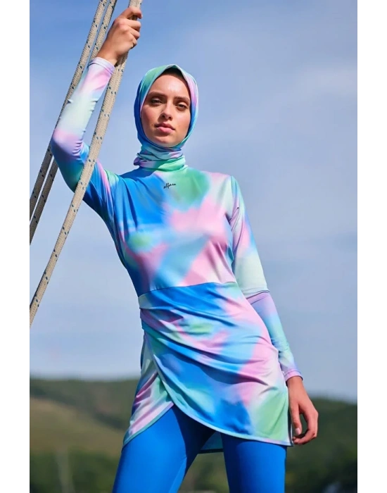 Desenli Anvelop Etek Detaylı Tesettür Mayo Dlx-24617