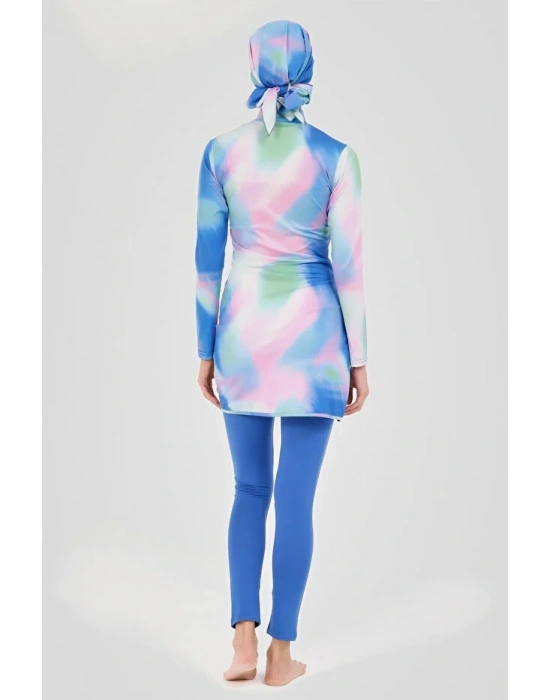 Desenli Anvelop Etek Detaylı Tesettür Mayo Dlx-24617