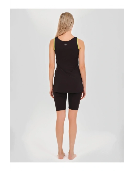 Desenli Biye Süslemeli Askılı Yarı Kapalı Mayo - Siyah -