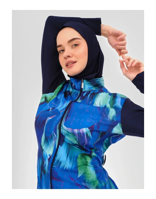 Doğa Desenli Tesettür Mayo- Lacivert -