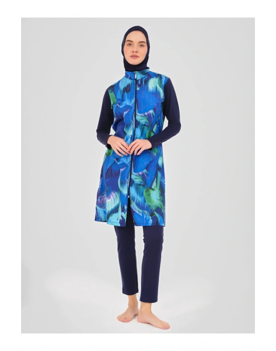 Doğa Desenli Tesettür Mayo- Lacivert -