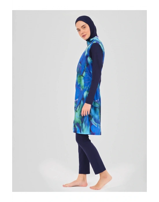 Doğa Desenli Tesettür Mayo- Lacivert -