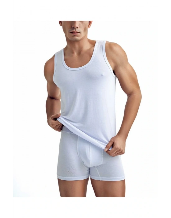 Erkek 2li Ekonomik Paket Beyaz Bambu Atlet Ve Boxer Seti