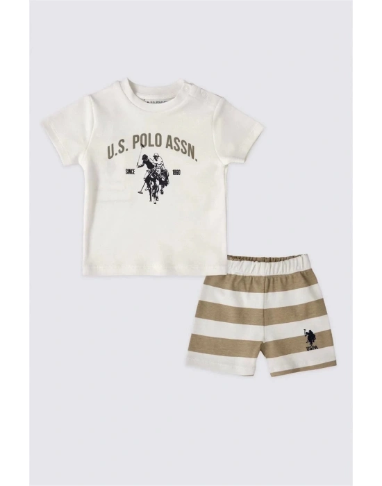 Erkek Bebek 2 Lı Kısa Kol T-shırt Takım - Krem
