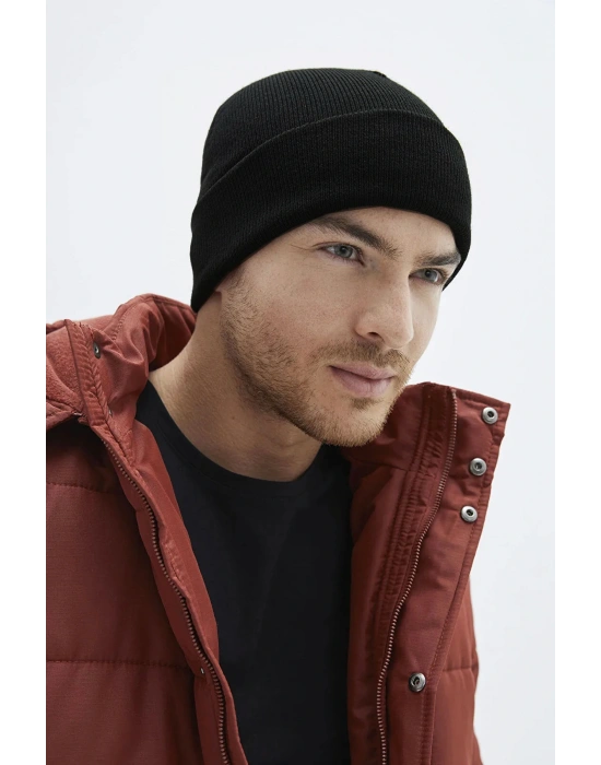 Erkek Bere Yumuşak Triko Siyah