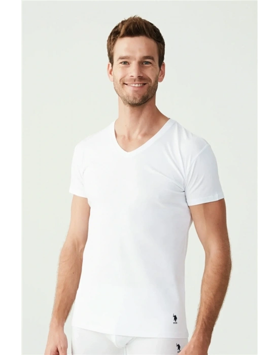 Erkek Beyaz 2 Li V Yaka Atlet 80194