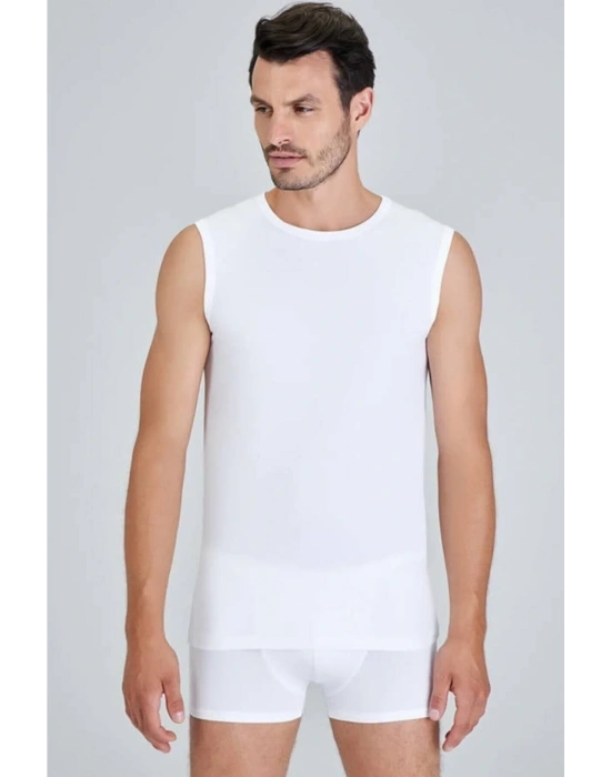 Erkek Beyaz Nick 2li Bisiklet Yaka Kolsuz Atlet