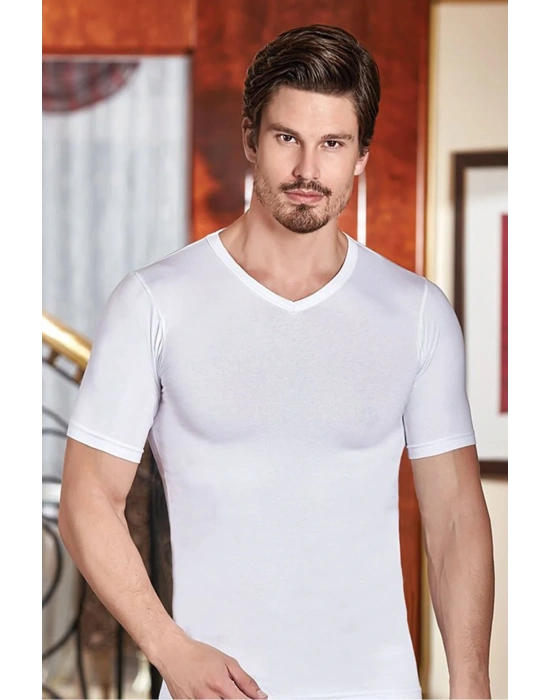 Erkek Beyaz V Yaka Tişört B1027