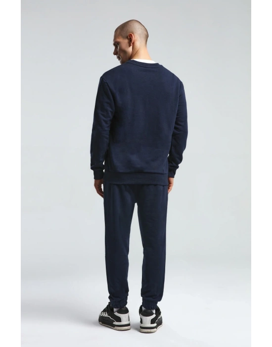 Erkek Bisiklet Yaka Uzun Kol Basıc Sweatshirt Lacivert