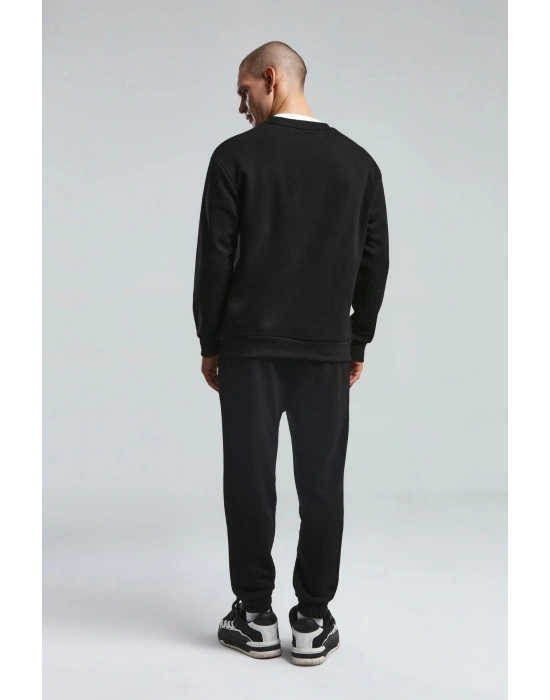 Erkek Bisiklet Yaka Uzun Kol Basıc Sweatshirt Siyah