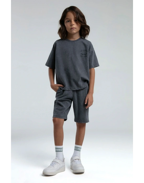 Erkek Çocuk Gri Bermuda Takım