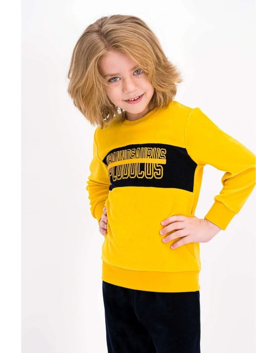 Erkek Çocuk Sarı Kadife Eşofman Takımı